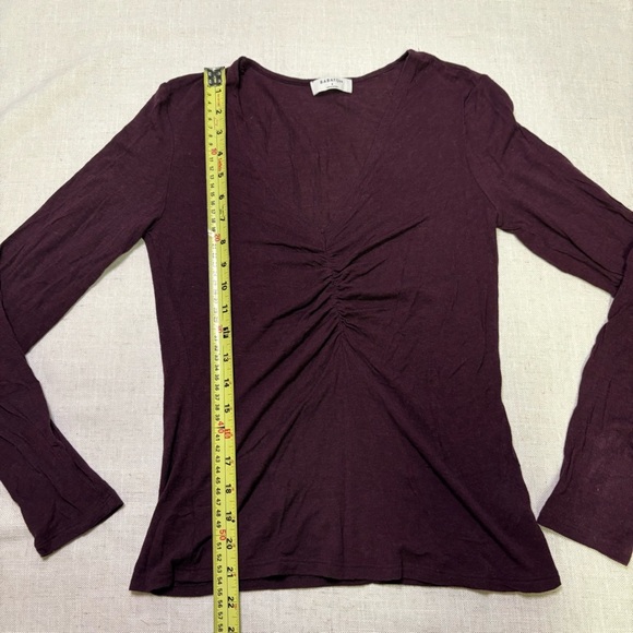 Babaton Womens Small Wool Rayon Blend Purple Ruched Long Sleeve T-Shirt Stretch - Picture 6 of 8